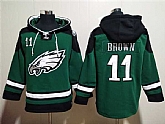 Men's Philadelphia Eagles #11 A. J. Brown Green Lace-Up Pullover Hoodie,baseball caps,new era cap wholesale,wholesale hats